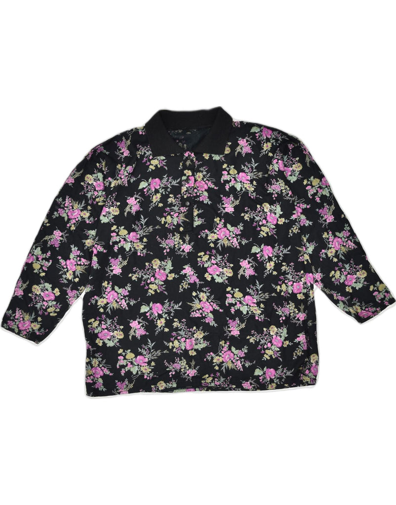 VINTAGE Womens Pullover Shirt UK 16 Large Black Floral | Vintage | Thrift | Second-Hand | Used Clothing | Messina Hembry 