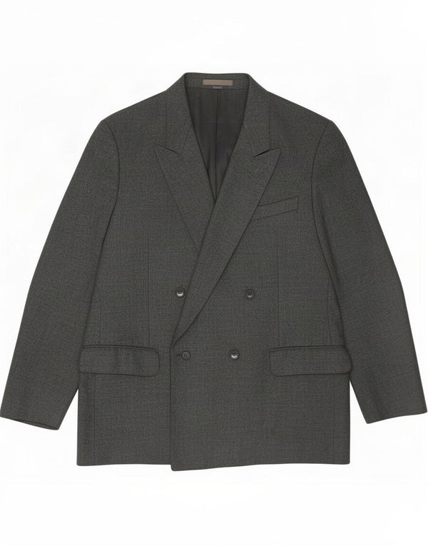 Vintage Mens Double Breasted Blazer Jacket IT 54 2XL Grey Virgin Wool