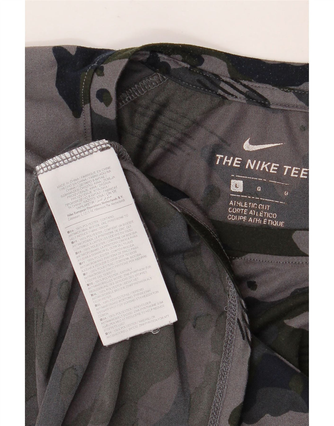 NIKE Mens Dri Fit T-Shirt Top Large Grey Camouflage Polyester