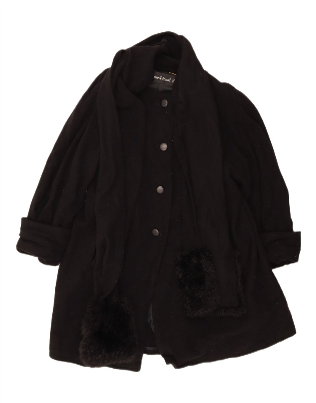 Louis Feraud Womens Overcoat UK 14 Large Black Virgin Wool Classic