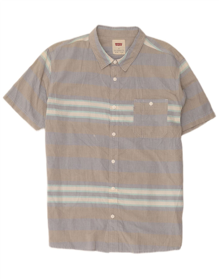 Levi's Mens Short Sleeve Shirt XL Grey Striped Cotton