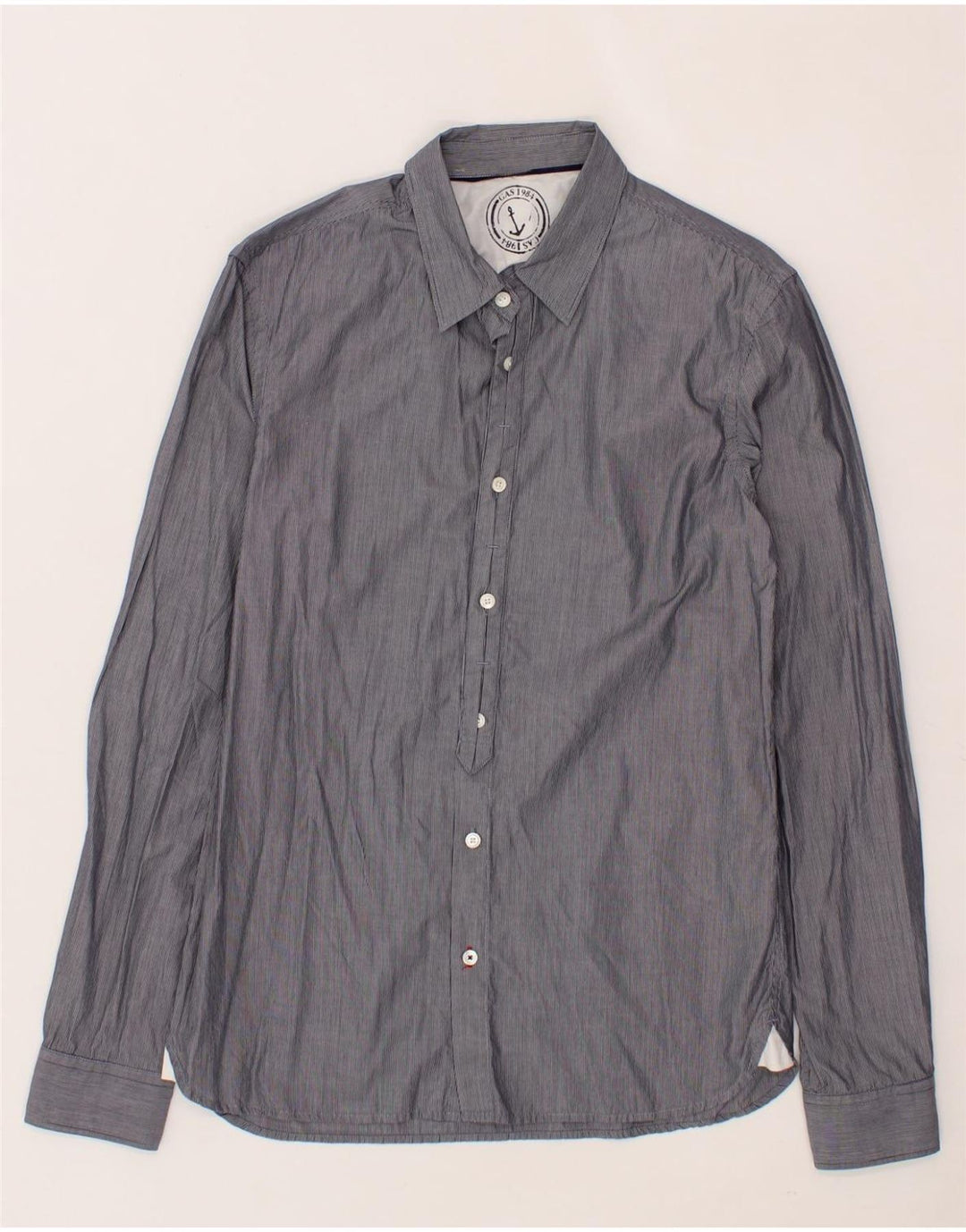 GAS Mens Shirt Medium Navy Blue Pinstripe Cotton Vintage Gas and Second-Hand Gas from Messina Hembry 