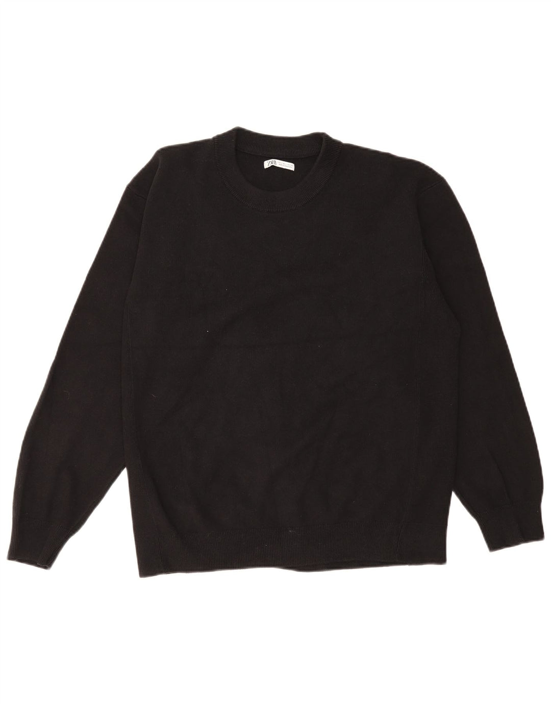 Zara Mens Crew Neck Jumper Sweater Large Black Cotton