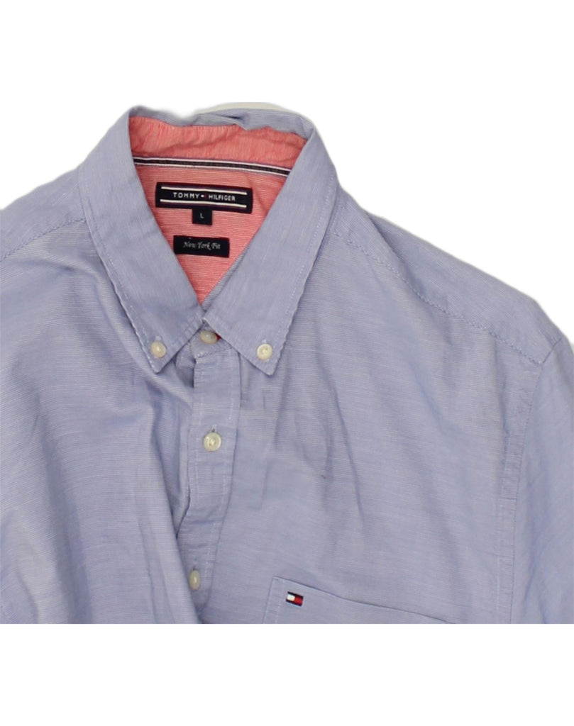 TOMMY HILFIGER Mens Shirt Large Blue Cotton | Vintage Tommy Hilfiger | Thrift | Second-Hand Tommy Hilfiger | Used Clothing | Messina Hembry 