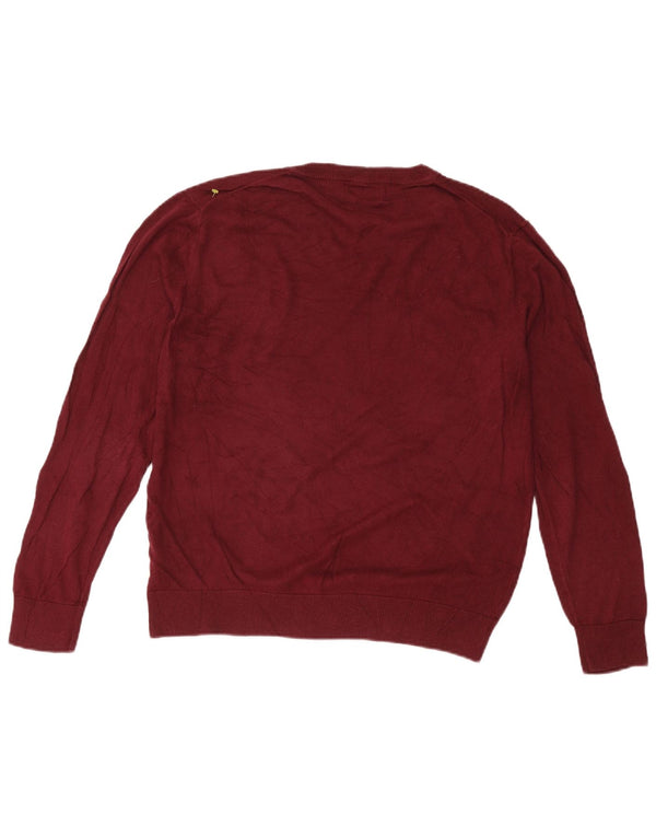 Nautica Mens V-Neck Jumper Sweater Large Burgundy Cotton