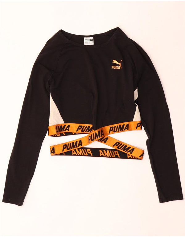 PUMA Womens Crop Graphic Top Long Sleeve UK 16 Large  Black Colourblock