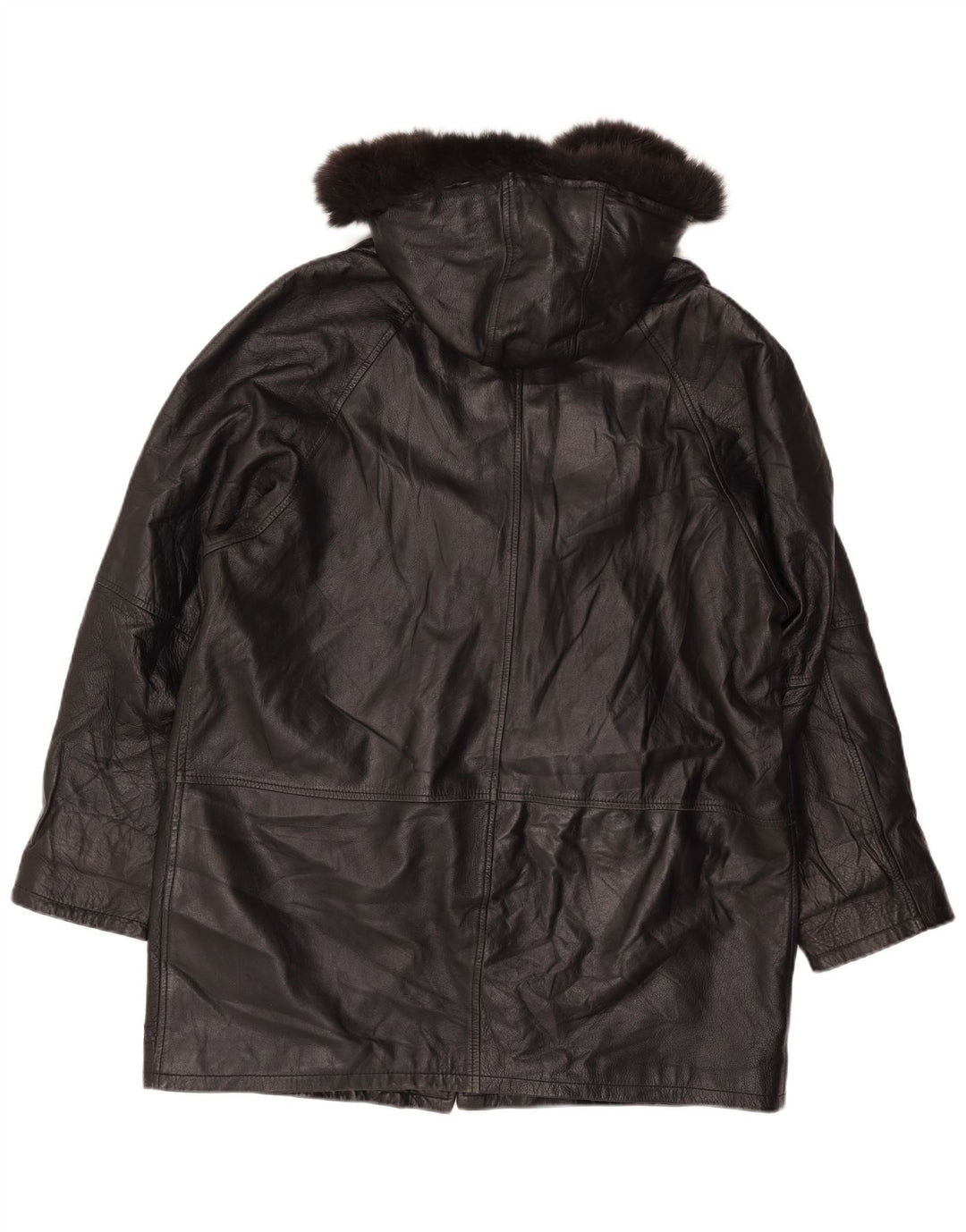 Vintage Womens Loose Fit Hooded Leather Coat UK 18 XL Black Leather