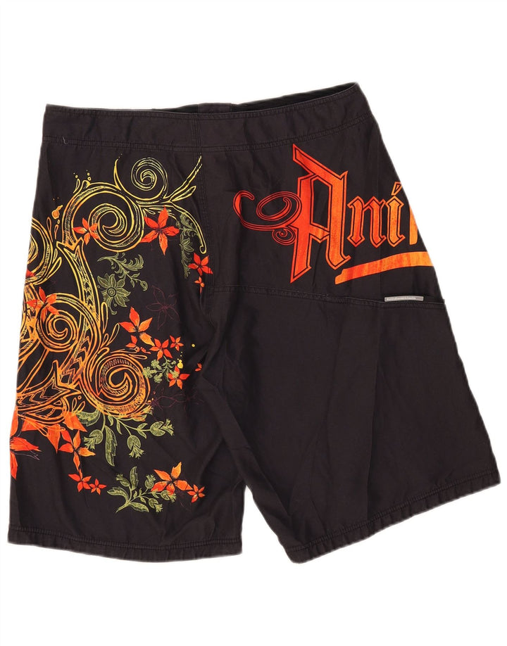 Animal Mens Graphic Swimming Shorts Medium Black Floral Polyester