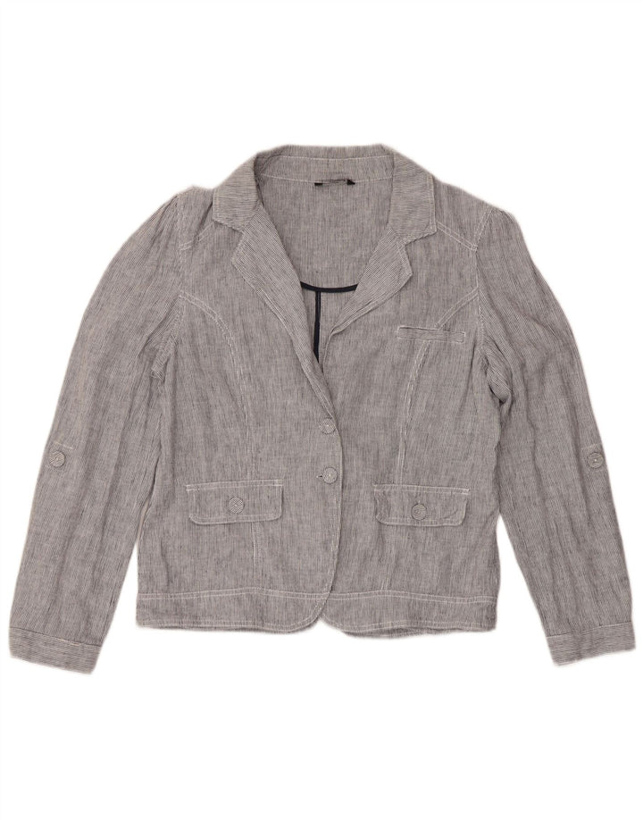 M&Co Womens 2 Button Blazer Jacket UK 16 Large Blue Pinstripe Linen
