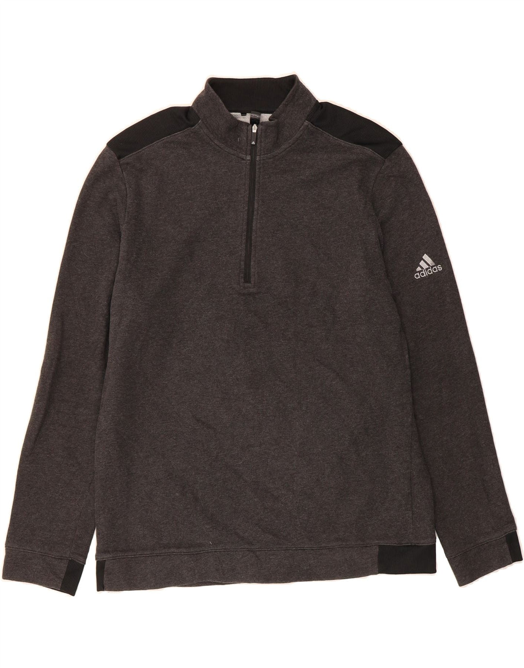 ADIDAS Mens Zip Neck Sweatshirt Jumper Large Grey Colourblock Cotton Vintage Adidas and Second-Hand Adidas from Messina Hembry 