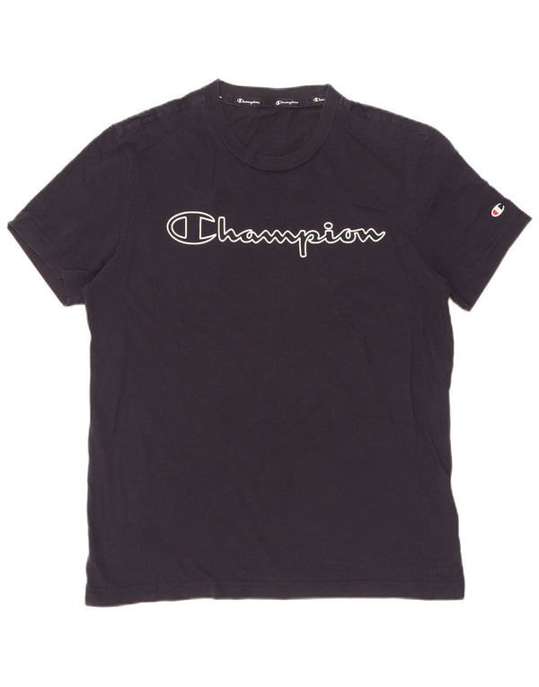 Champion Mens Graphic T-Shirt Top Medium Navy Blue Cotton