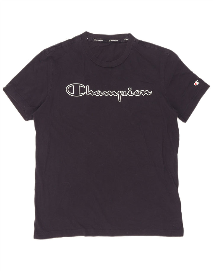 Champion Mens Graphic T-Shirt Top Medium Navy Blue Cotton