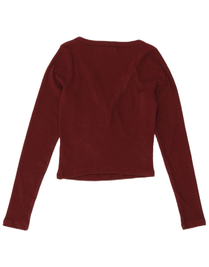 Hollister Womens Crop Top Long Sleeve UK 8 Small Burgundy Polyester