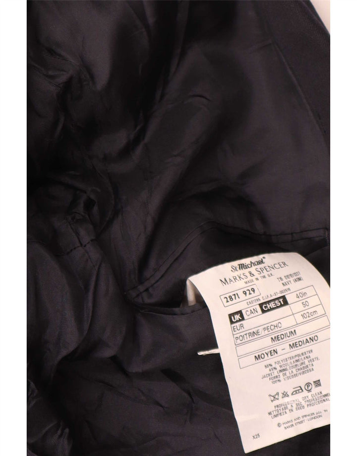 Marks & Spencer Mens Double Breasted Blazer Jacket UK 40 Medium Navy Blue
