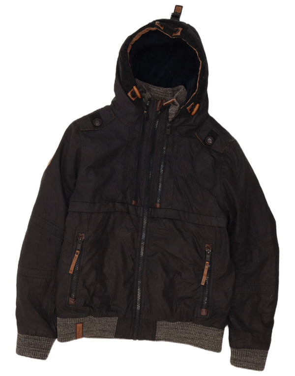 Naketano Mens Hooded Bomber Windbreaker Jacket UK 42 XL Black Cotton