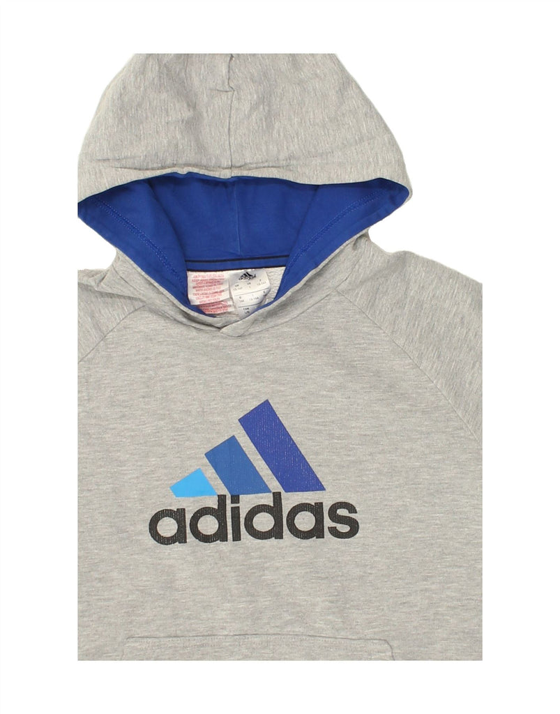 ADIDAS Boys Graphic Hoodie Jumper 12-13 Years Grey Cotton Vintage Adidas and Second-Hand Adidas from Messina Hembry 