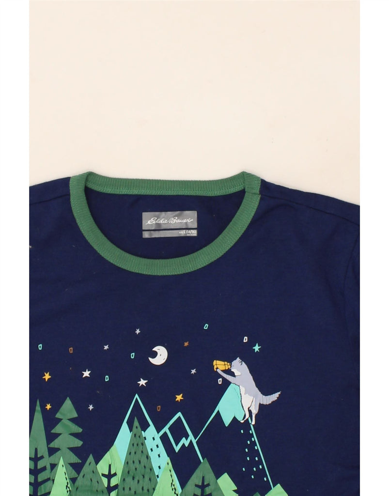 EDDIE BAUER Boys Graphic T-Shirt Top 14-15 Years Large Navy Blue Polyester Vintage Eddie Bauer and Second-Hand Eddie Bauer from Messina Hembry 