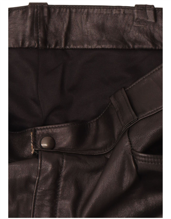Vintage Womens Straight Leather Trousers W36 L31 Black
