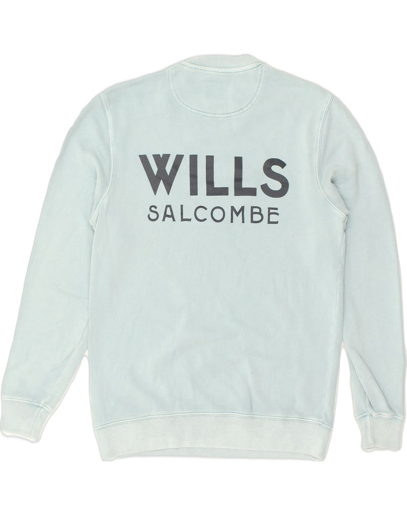 JACK WILLS Mens Garment Dyed Graphic Sweatshirt Jumper Small Blue Cotton | Vintage Jack Wills | Thrift | Second-Hand Jack Wills | Used Clothing | Messina Hembry 