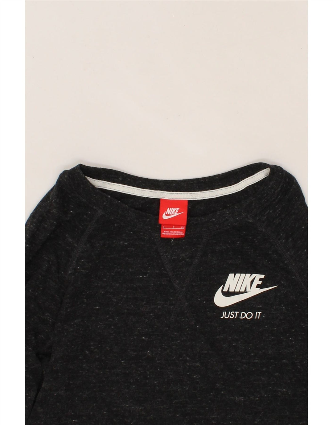 NIKE Womens Graphic Oversized Sweatshirt Jumper UK 10 Small Black Flecked Vintage Nike and Second-Hand Nike from Messina Hembry 