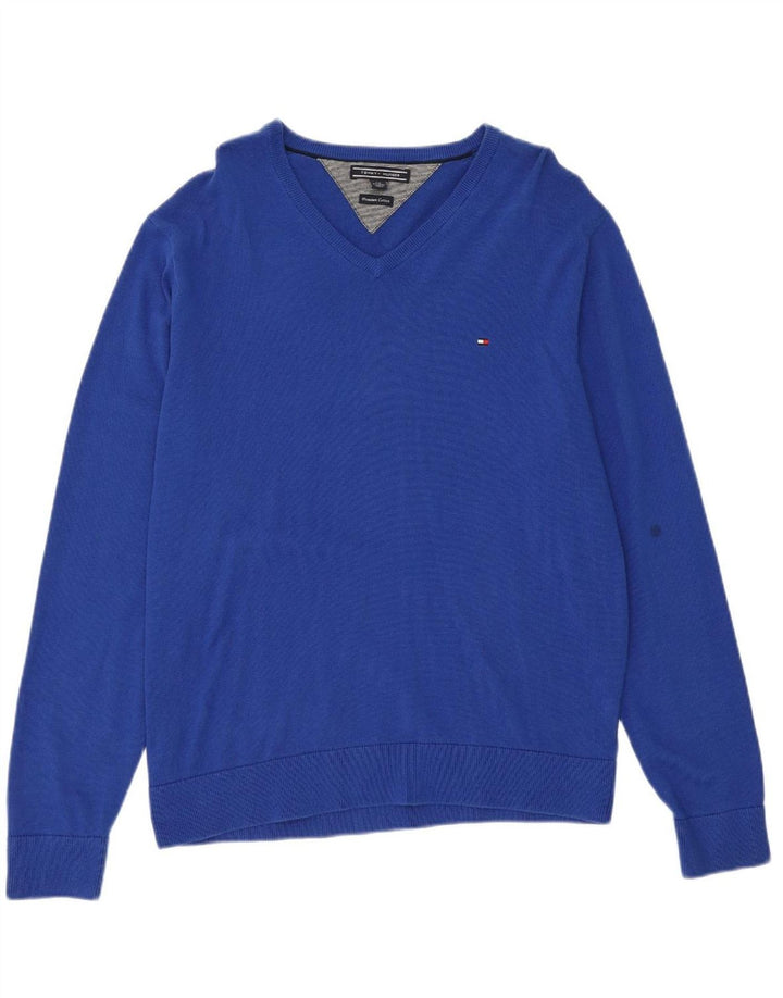 TOMMY HILFIGER Mens V-Neck Jumper Sweater 2XL Blue Cotton