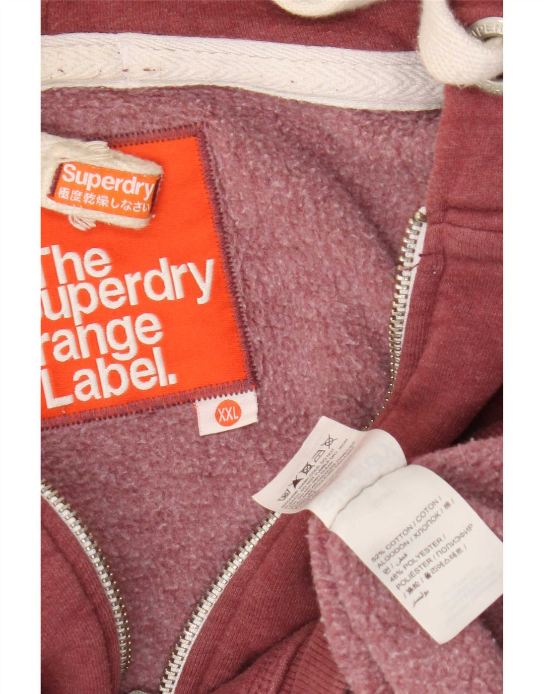 Superdry Mens Zip Hoodie Sweater 2XL Maroon Cotton