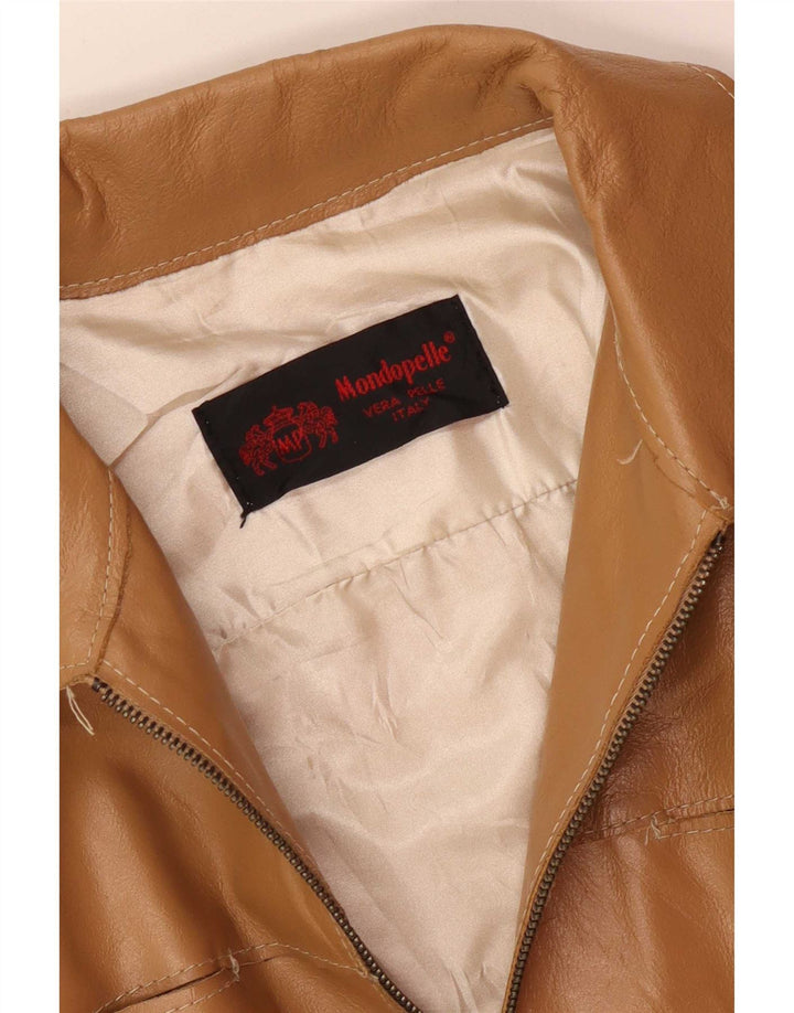 Vintage Womens Leather Jacket UK 8 Small Beige