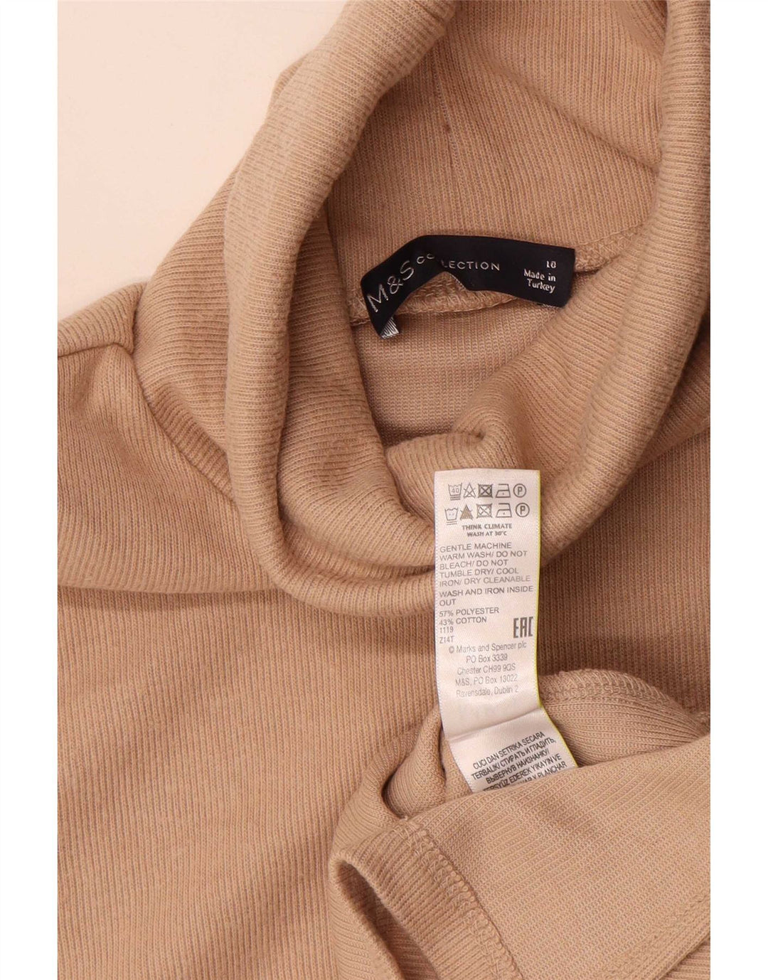 Marks & Spencer Womens Roll Neck Vest Top UK 10 Small  Beige Polyester