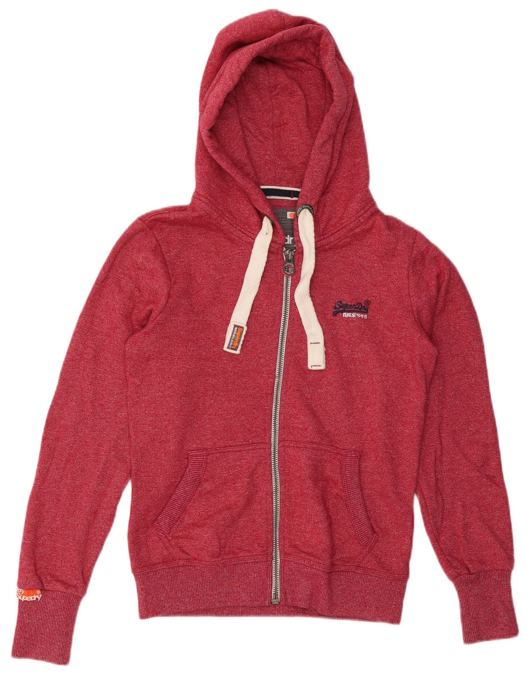 SUPERDRY Womens Zip Hoodie Sweater UK 10 Small Red Flecked Cotton