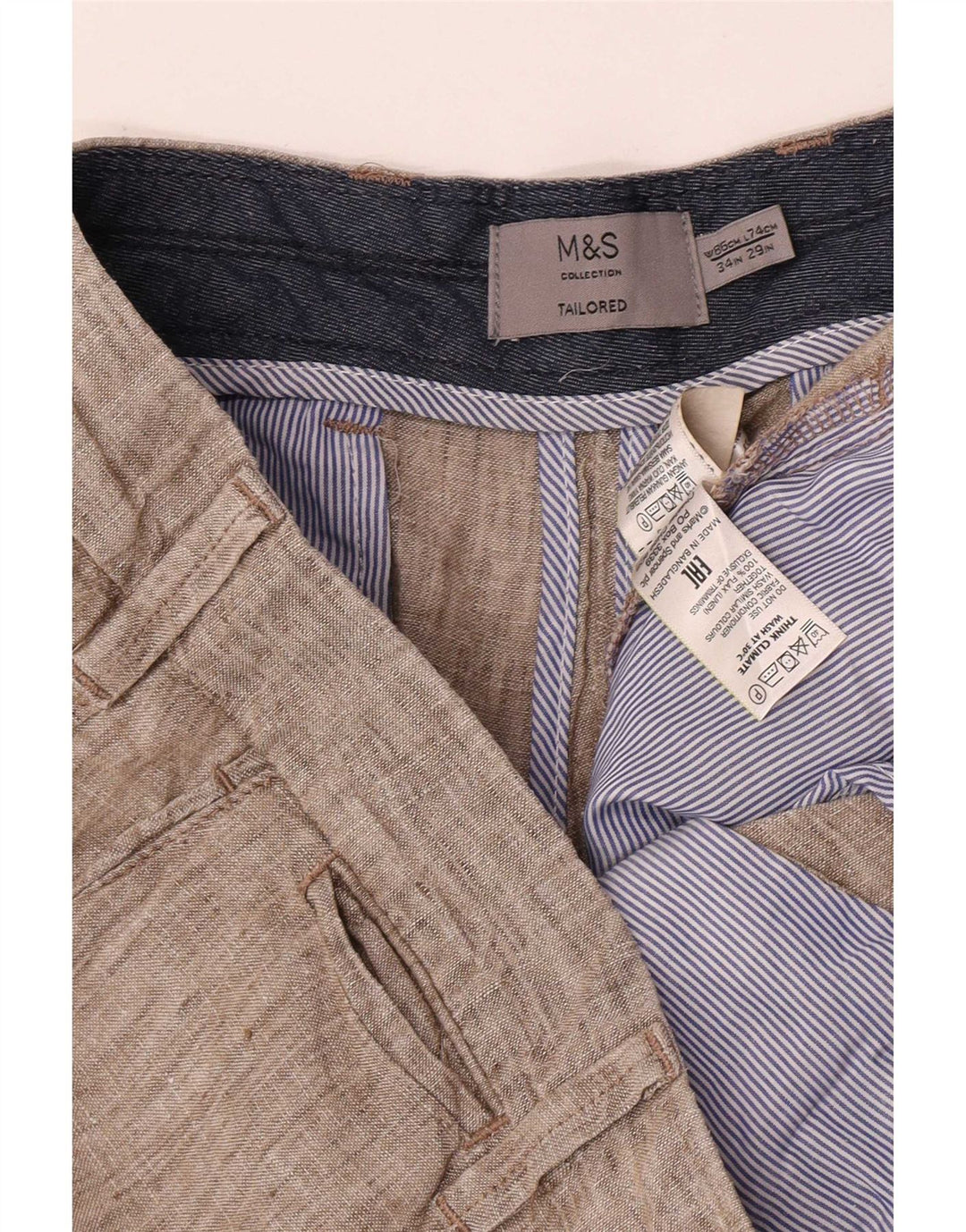 Marks & Spencer Mens Tailored Chino Trousers W34 L29 Beige Linen