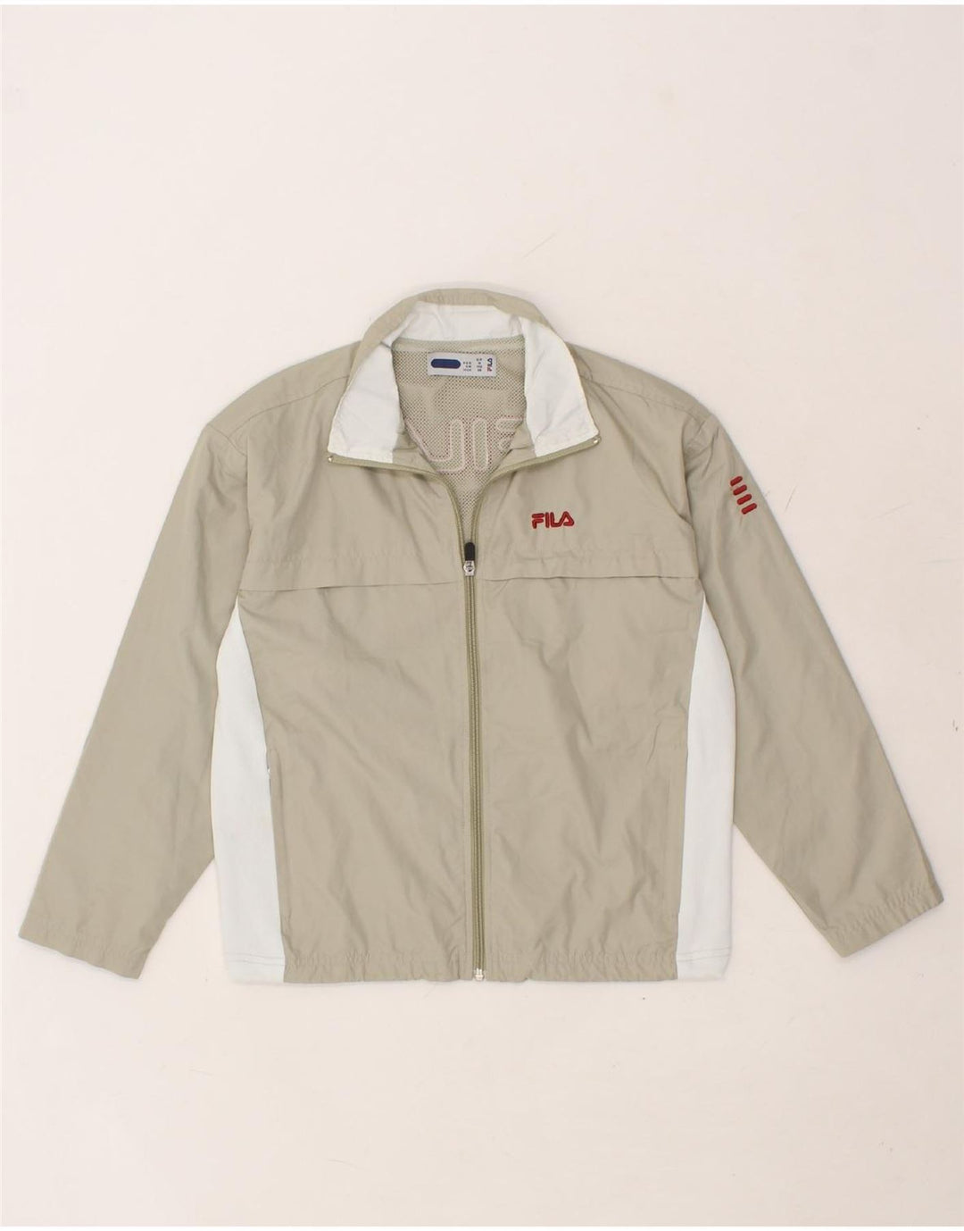 FILA Boys Graphic Tracksuit Top Jacket 9-10 Years Beige Colourblock Vintage Fila and Second-Hand Fila from Messina Hembry 