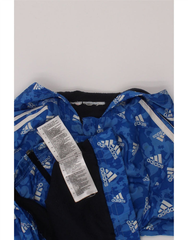 Adidas Boys Graphic Hooded Windbreaker Jacket 2-3 Years Blue Polyester