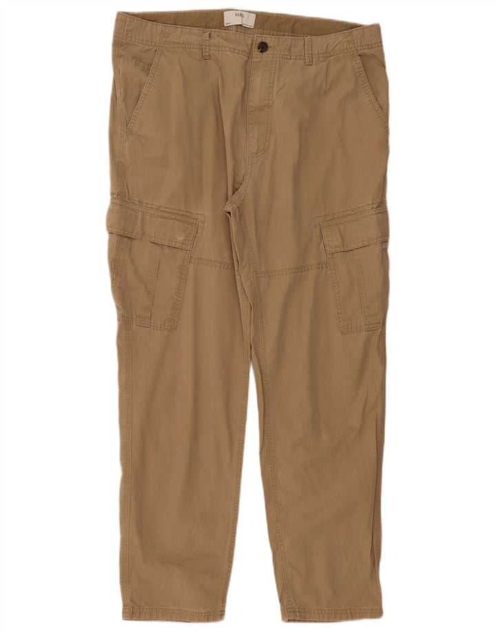 Marks & Spencer Mens Regular Cargo Trousers W38 L31 Brown Cotton