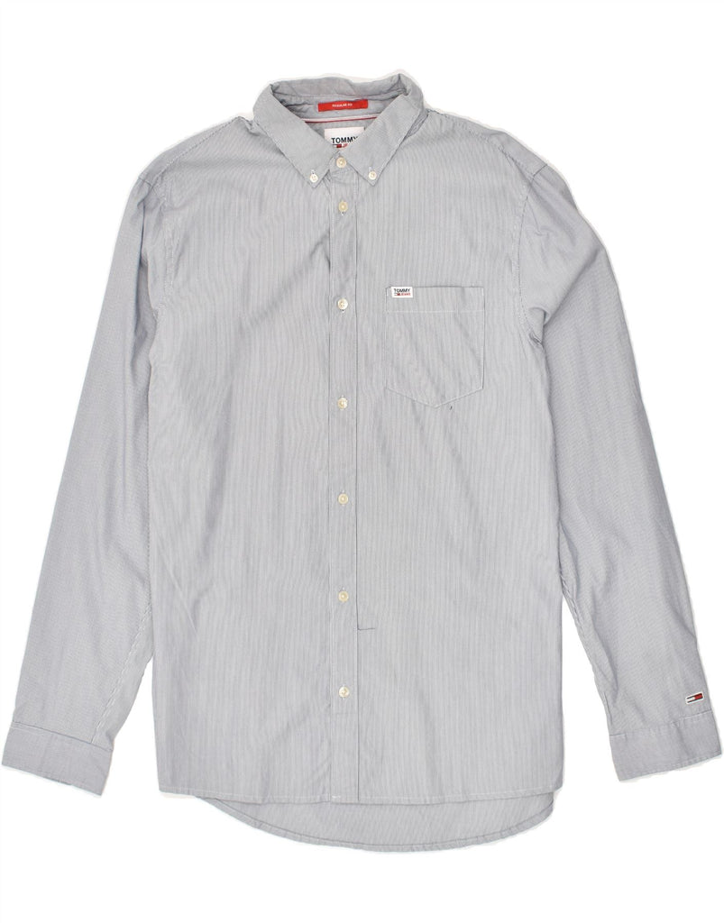 TOMMY HILFIGER Mens Regular Fit Shirt Large Grey Striped Cotton | Vintage Tommy Hilfiger | Thrift | Second-Hand Tommy Hilfiger | Used Clothing | Messina Hembry 