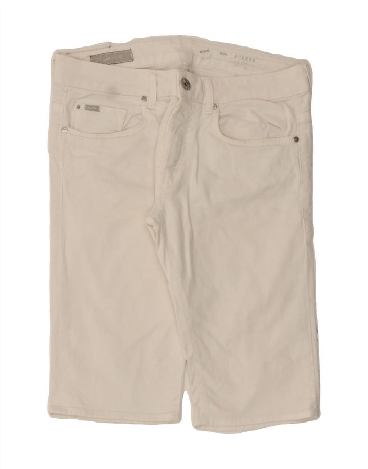 GAS Womens Slim Denim Bermuda Shorts W32 Large  Off White Cotton Vintage Gas and Second-Hand Gas from Messina Hembry 