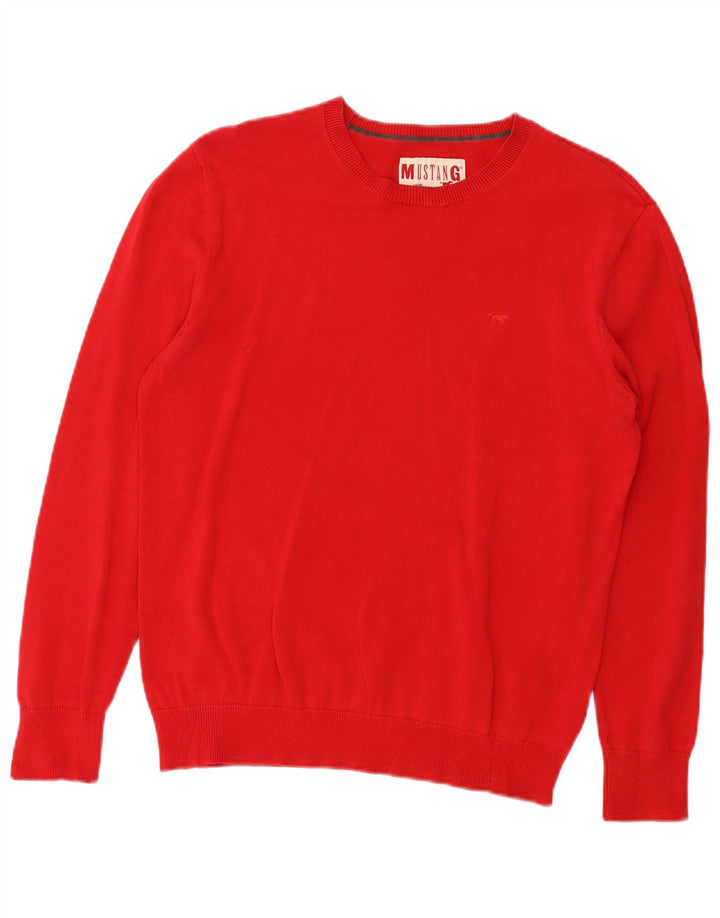 Mustang Mens Crew Neck Jumper Sweater Medium Red Cotton