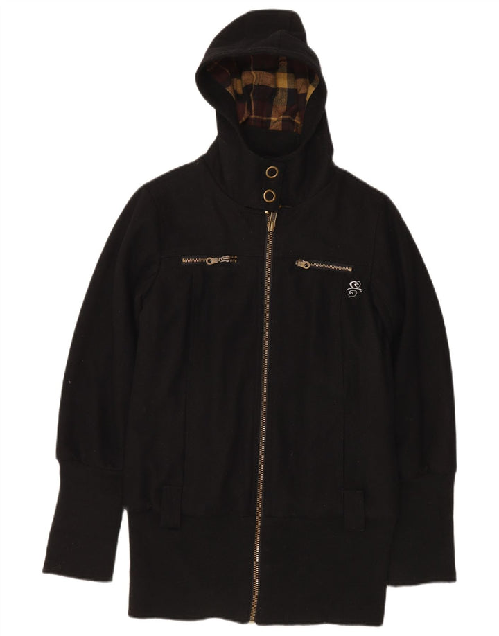 RIP CURL Womens Hooded Windbreaker Jacket UK 10 Small Black Wool