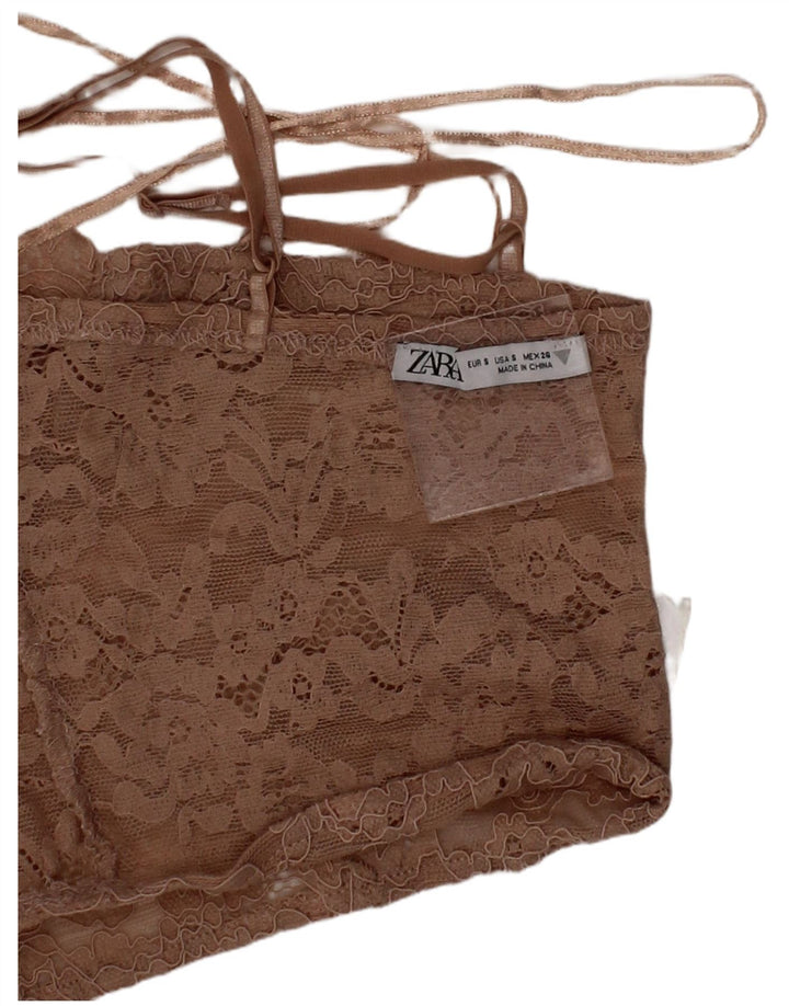 Zara Womens Lace Corset Top Small Beige Floral Polyester