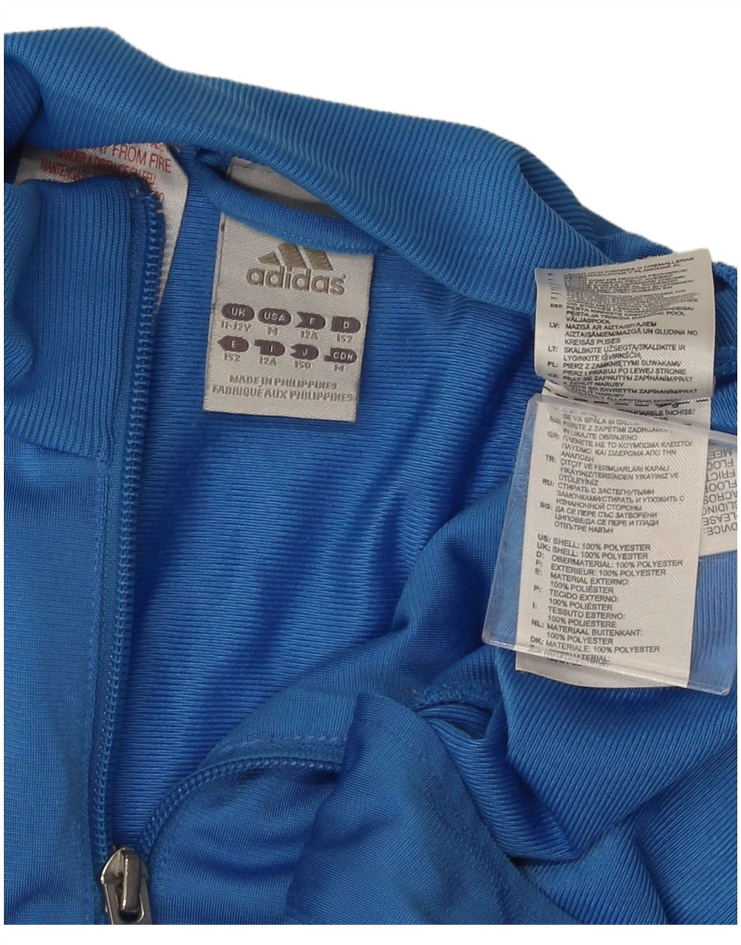 Adidas Boys Tracksuit Top Jacket 11-12 Years Blue Colourblock Polyester