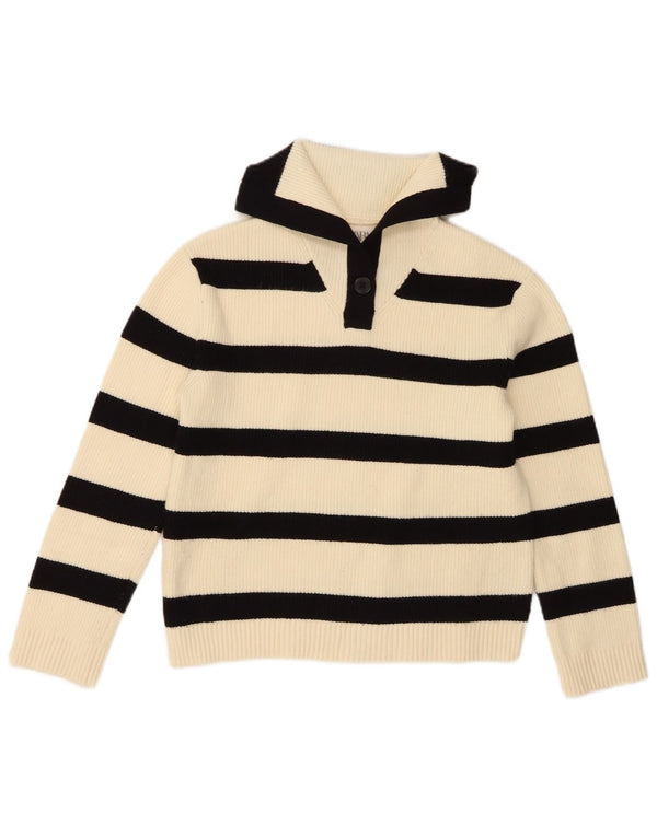 Zara Girls Polo Neck Jumper Sweater 11-12 Years Off White Striped Viscose