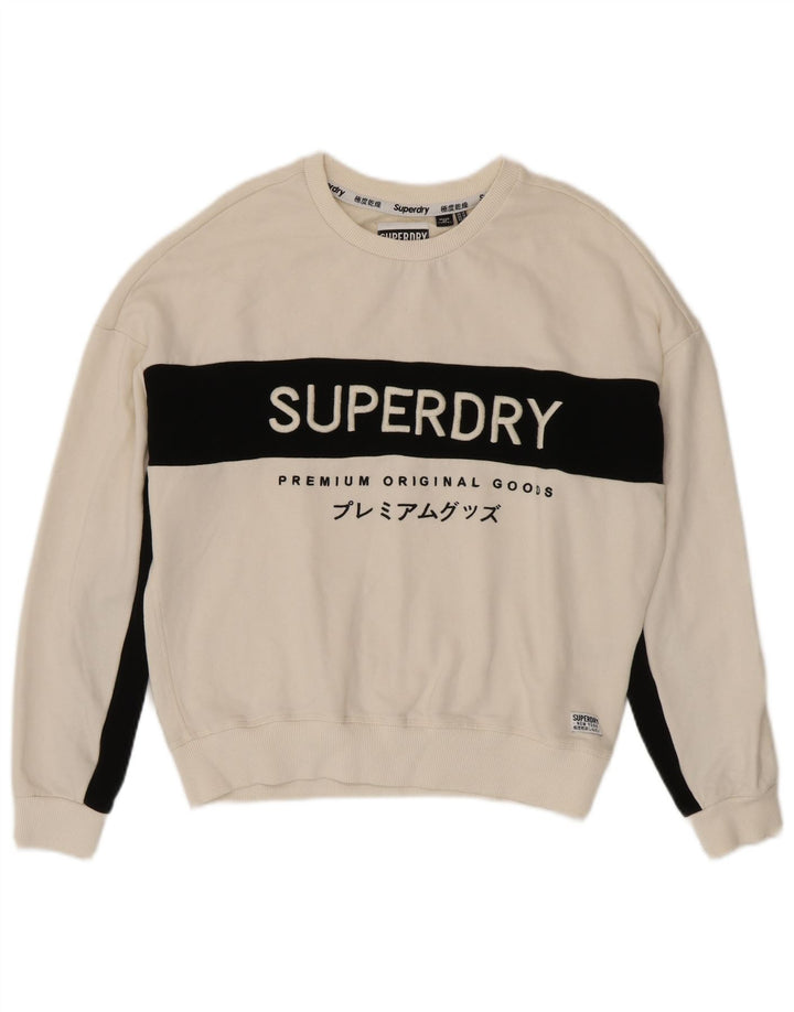 Superdry Womens Graphic Sweatshirt Jumper UK 14 Large White Colourblock