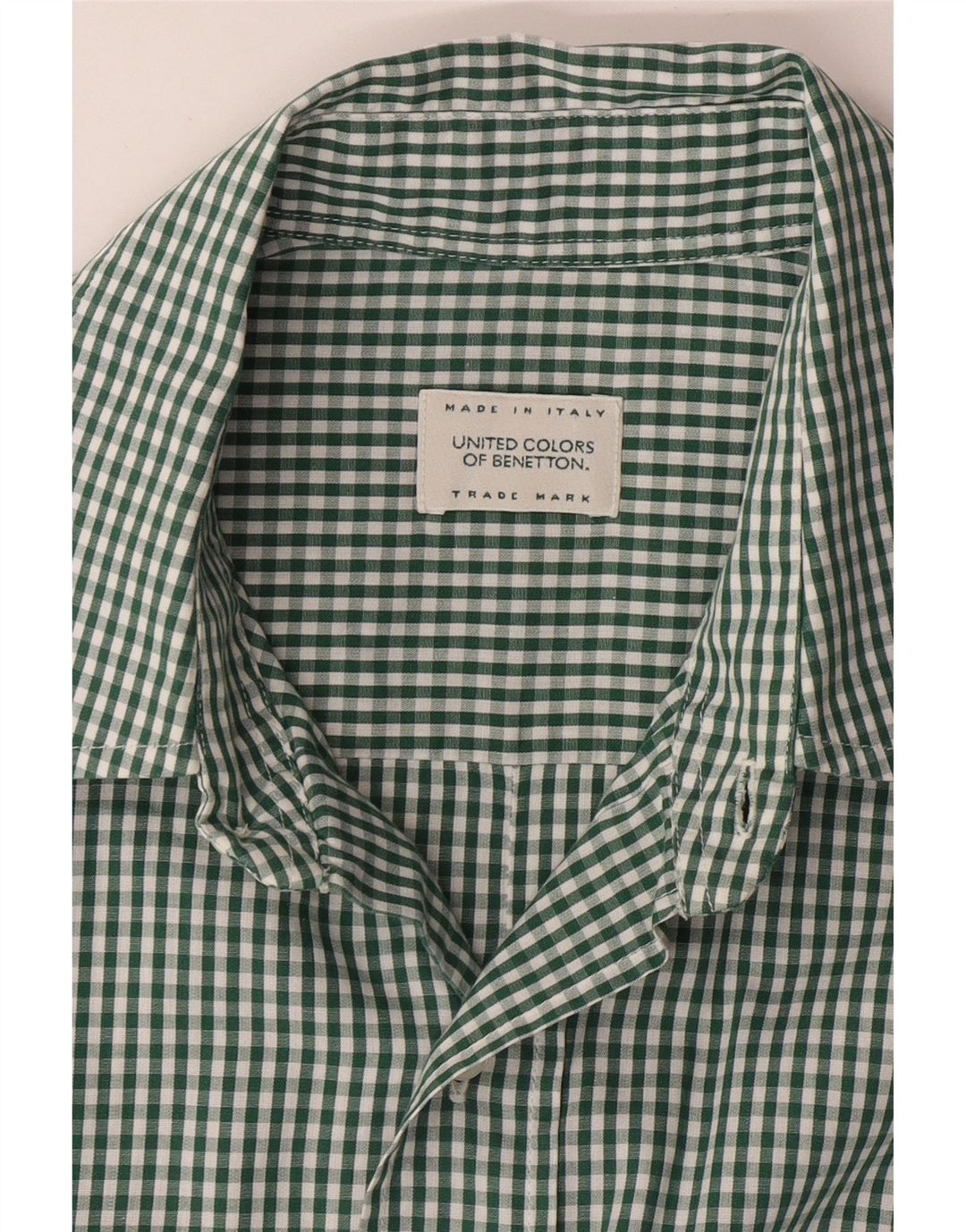 BENETTON Mens Short Sleeve Shirt Large Green Gingham