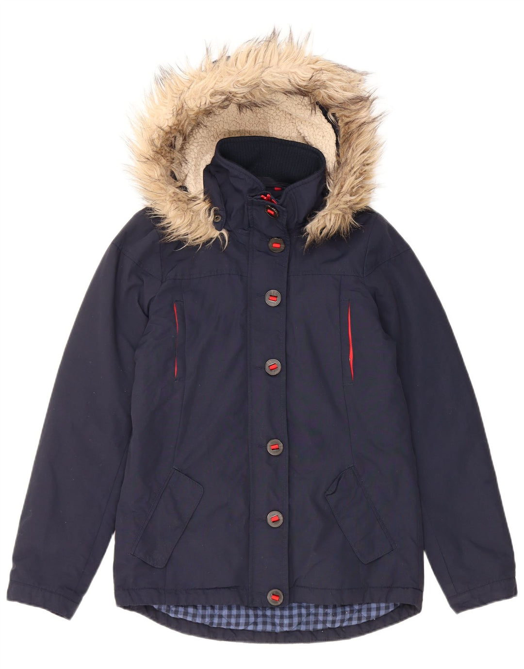 Fat Face Womens Hooded Padded Jacket UK 8 Small Navy Blue Nylon