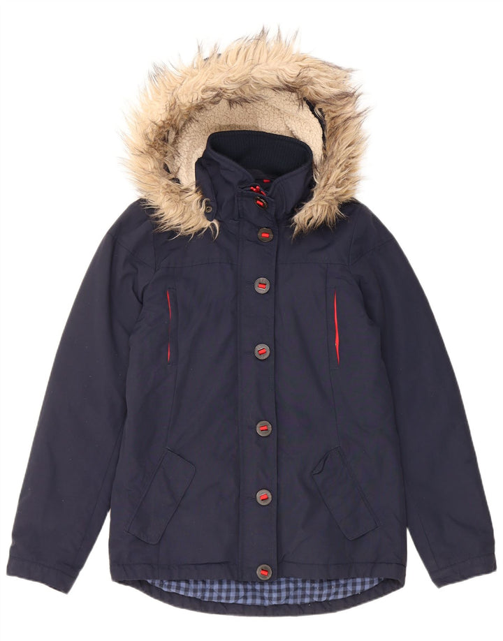 Fat Face Womens Hooded Padded Jacket UK 8 Small Navy Blue Nylon