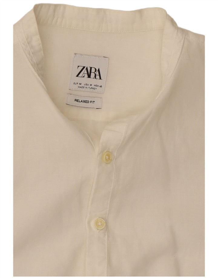 Zara Mens Relaxed Fit Pullover Shirt Medium White