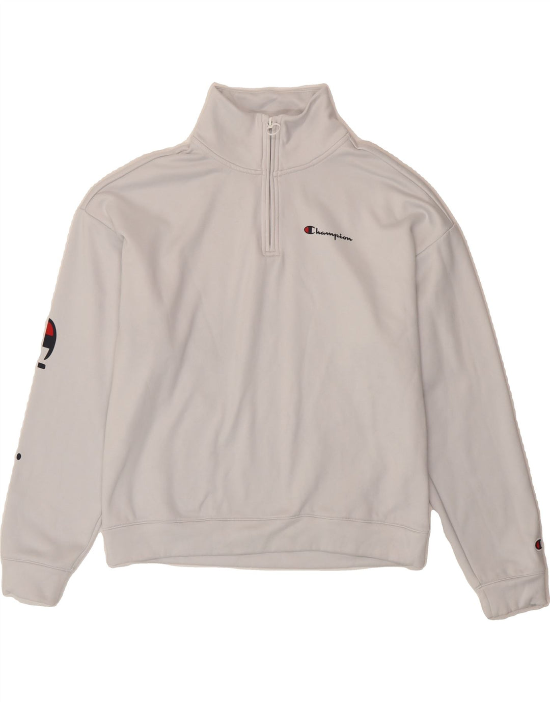 CHAMPION Womens Graphic Zip Neck Sweatshirt Jumper UK 16 Large White Vintage Champion and Second-Hand Champion from Messina Hembry 