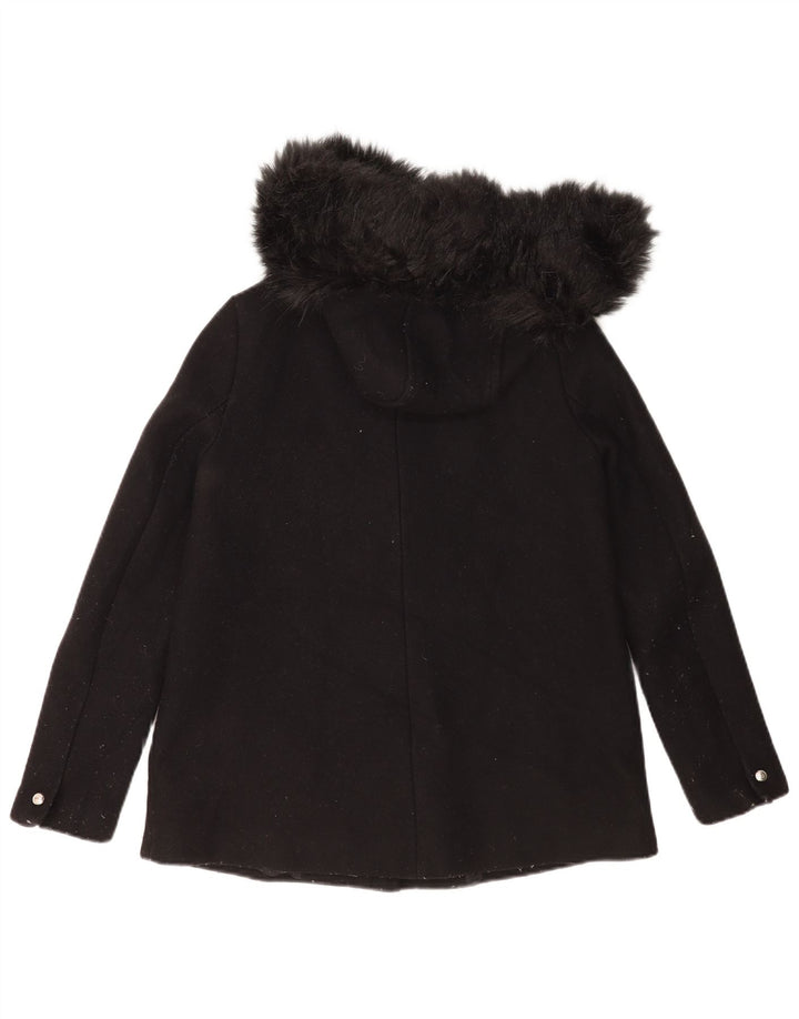 Zara Womens Hooded Windbreaker Jacket UK 10 Small Black Wool