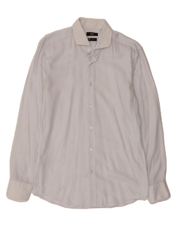 HUGO BOSS Mens Slim Fit Shirt Size 15 3/4 40 Medium Blue Check Cotton Vintage Hugo Boss and Second-Hand Hugo Boss from Messina Hembry 