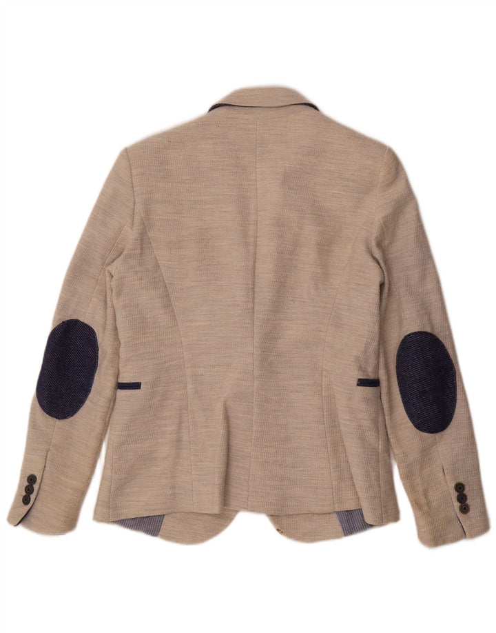 Zara Womens 1 Button Blazer Jacket UK 12 Medium Beige Polyester
