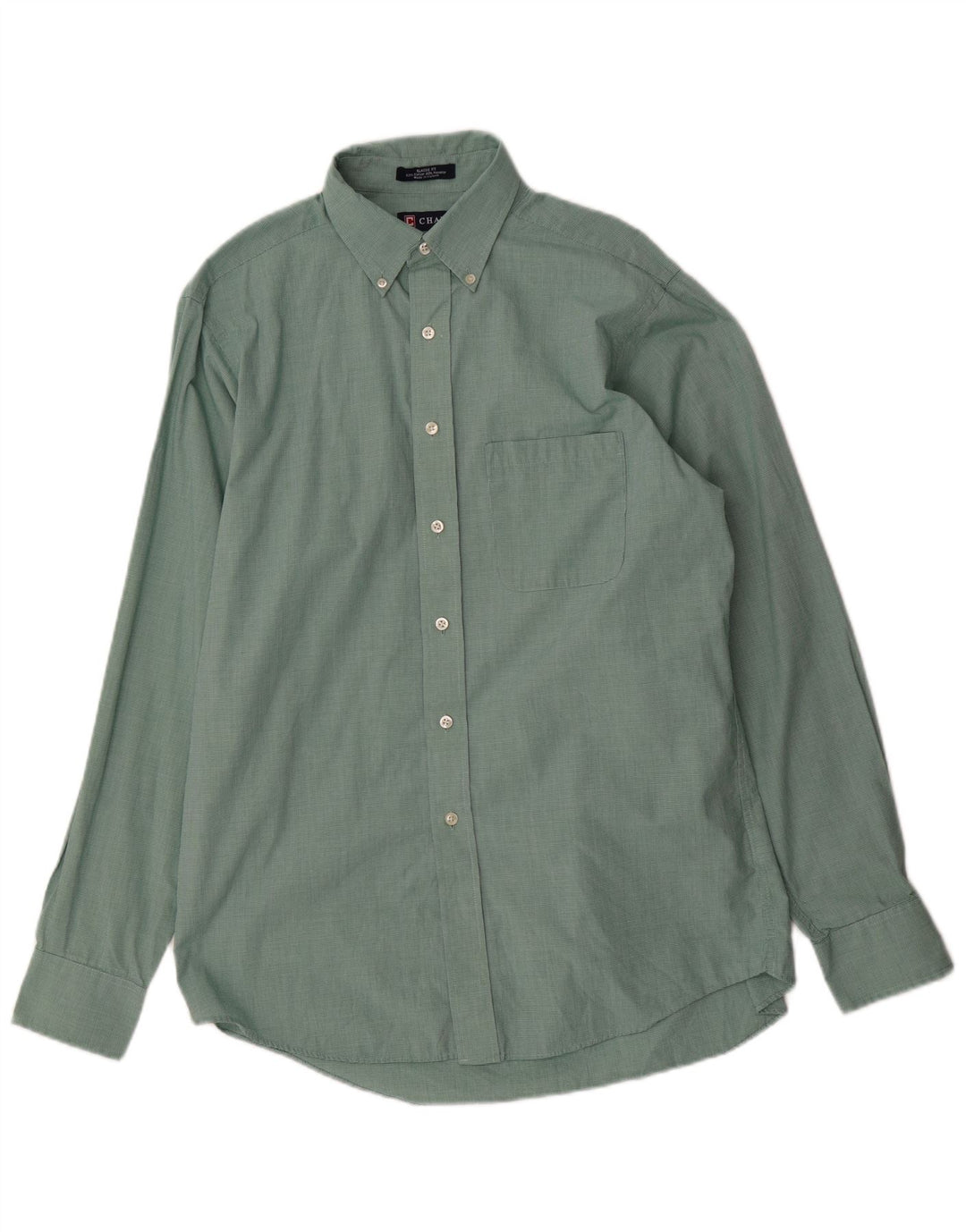 Chaps Mens Classic Fit Shirt Size 15 1/2 Medium Green Houndstooth Cotton